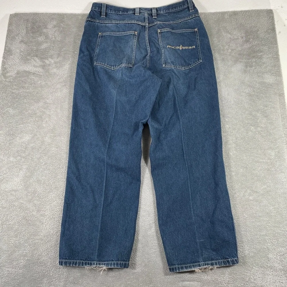 Rocawear Jeans Mens 40x34 Blue Baggy Loose Fit Embroidered Logo Denim Y2K Skater